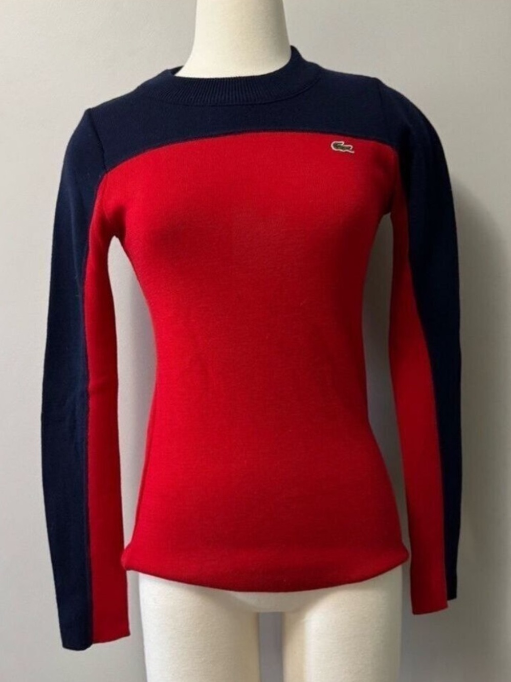 Lacoste Women's Wool Sweater Red and Blue Size 34 / S-M